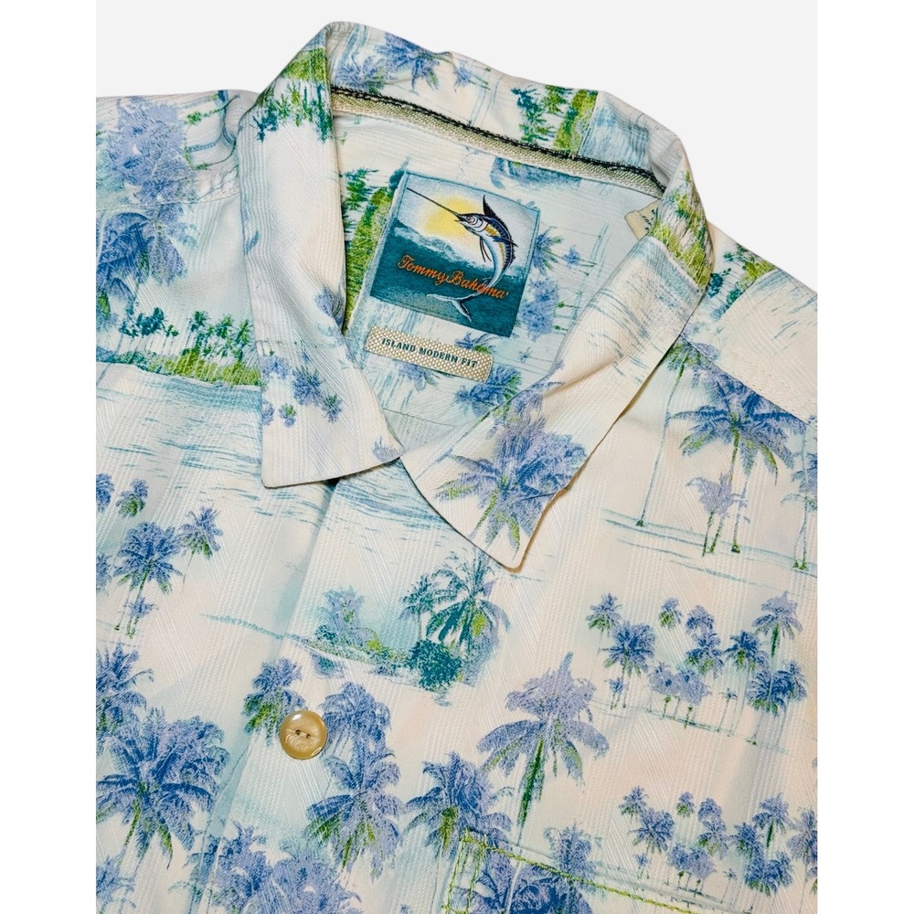 Tommy Bahama Mens L Silk Island Modern Fit Tropical Palm Tree Shirt Button Up